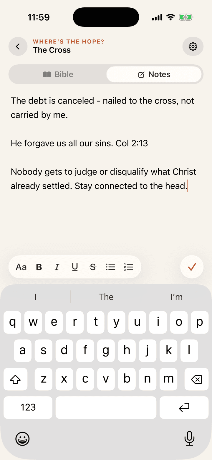Taking sermon notes in the Sunday app